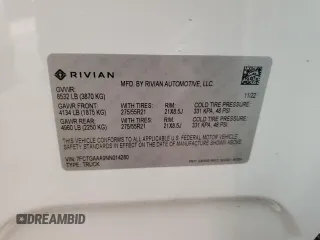 2022 Rivian R1T Adventure z VIN 7FCTGAAA9NN014280, wystawiony jako Copart lot #87908175 z przebiegiem 28 601 mil mil oraz Szkody całkowita. Historia ofert i sprzedaży dostępna na DreamBid. Obrazek 12.