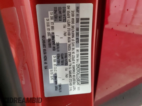 2019 Mazda CX-3 Grand Touring with VIN JM1DKFD77K0423490, listed as a Copart auction lot 76463324 with 88,031 mi miles and Salvage Title. Bid and sale history available at DreamBid. Image 13.