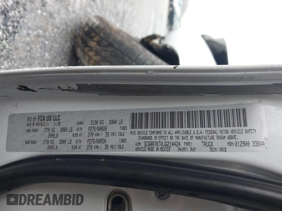 2018 Ram 1500 Express с VIN 3C6RR7KT0JG214424, выставлен на аукционе IAAI как лот 41076707 с пробегом 200 895 миль миль и . История ставок и продаж доступна на DreamBid. Изображение 9.