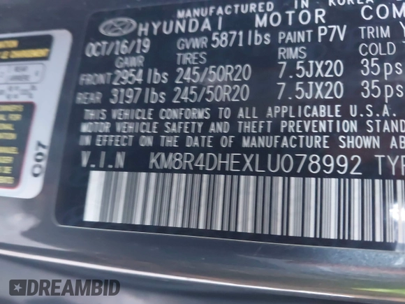 2020 Hyundai Palisade SEL z VIN KM8R4DHEXLU078992, wystawiony jako IAAI lot #41773009 z przebiegiem 69 319 mil mil oraz . Historia ofert i sprzedaży dostępna na DreamBid. Obrazek 9.