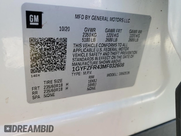2021 Cadillac XT4 AWD Sport with VIN 1GYFZFR43MF032608, listed as a Copart auction lot 74906524 with 55,751 mi miles and Salvage title. Bid and sale history available at DreamBid. Image 13.