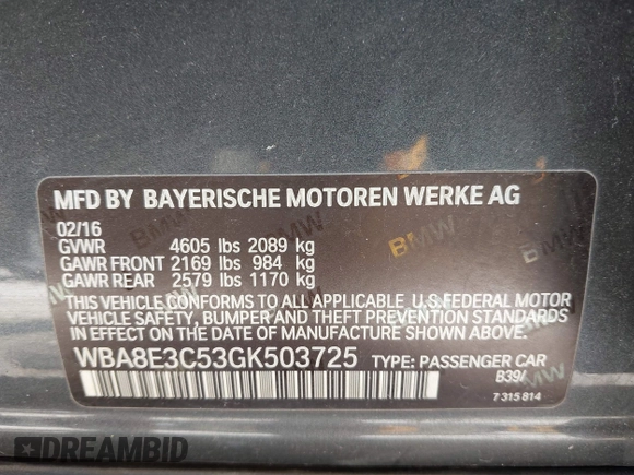 2016 BMW 3 Series 328i xDrive z VIN WBA8E3C53GK503725, wystawiony jako IAAI lot #42484526 z przebiegiem 144 079 mil mil oraz . Historia ofert i sprzedaży dostępna na DreamBid. Obrazek 9.