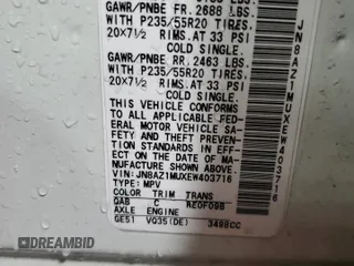 2014 Nissan Murano S with VIN JN8AZ1MUXEW403716, listed as a Copart auction lot 46852465 with 112,766 mi miles and Salvage Title. Bid and sale history available at carsss.com. Image 13.