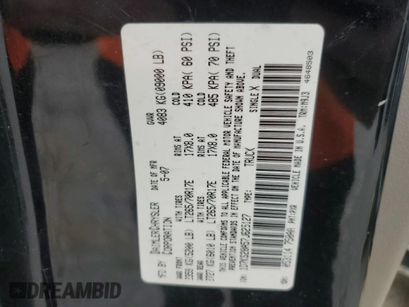 2007 Dodge Ram 2500 SLT with VIN 1D7KS28A57J625127, listed as a Copart auction lot 45461355 with 232,732 mi miles and Clean Title. Bid and sale history available at carsss.com. Image 15.