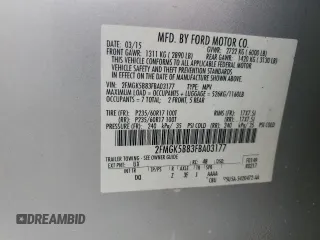 2015 Ford Flex SE z VIN 2FMGK5B83FBA03177, wystawiony jako Copart lot #56278375 z przebiegiem Nie podano mil oraz Szkoda całkowita • Salvage title. Historia ofert i sprzedaży dostępna na DreamBid. Obrazek 14.