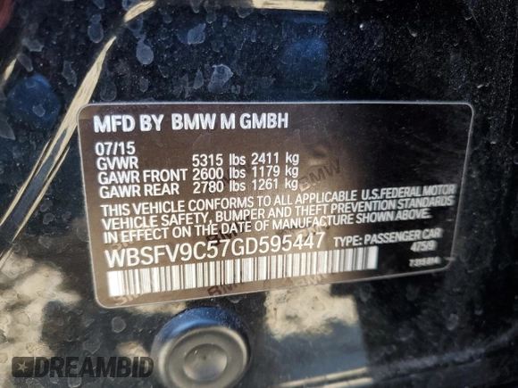 2016 BMW M5 with VIN WBSFV9C57GD595447, listed as a Copart auction lot 41343845 with 50,029 mi miles and Salvage Title. Bid and sale history available at carsss.com. Image 15.