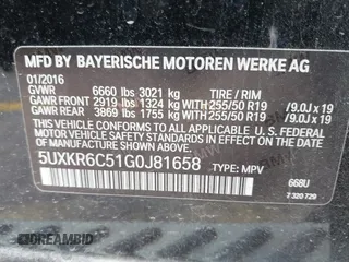 2016 BMW X5 xDrive50i with VIN 5UXKR6C51G0J81658, listed as a IAAI auction lot 41801382 with 34,572 mi miles. Bid and sale history available at carsss.com. Image 9.