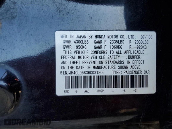 2006 Acura TSX z VIN JH4CL95836C031305, wystawiony jako Copart lot #45701575 z przebiegiem 215 602 mil mil oraz Szkoda całkowita • Salvage title. Historia ofert i sprzedaży dostępna na DreamBid. Obrazek 12.