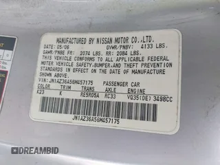 2006 Nissan 350Z Touring z VIN JN1AZ36A56M457175, wystawiony jako IAAI lot #41815565 z przebiegiem 155 869 mil mil oraz . Historia ofert i sprzedaży dostępna na DreamBid. Obrazek 9.