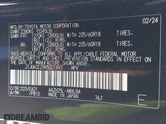 2024 Lexus NX 350h Premium z VIN JTJGKCEZ9R5021993, wystawiony jako IAAI lot #41634554 z przebiegiem 4 871 mil mil oraz . Historia ofert i sprzedaży dostępna na DreamBid. Obrazek 9.