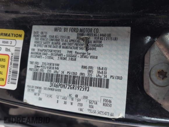 2016 Ford Fusion SE with VIN 3FA6P0H72GR192593, listed as a IAAI auction lot 42260617 with 257,739 mi miles and . Bid and sale history available at DreamBid. Image 9.