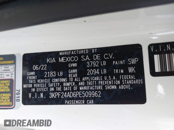 2023 Kia Forte LXS with VIN 3KPF24AD6PE509962, listed as a IAAI auction lot 41859019 with 32,469 mi miles. Bid and sale history available at carsss.com. Image 9.