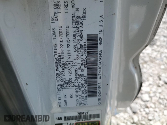 2015 Toyota Tacoma with VIN 5TFTX4CN9FX048636, listed as a Copart auction lot 63438595 with 296,882 mi miles and Salvage title. Bid and sale history available at DreamBid. Image 12.
