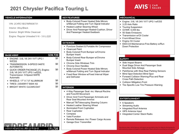2021 Chrysler Pacifica Touring L with VIN 2C4RC1BG7MR606731, listed as a Copart auction lot 48249895 with 26,026 mi miles and Non Repairable. Bid and sale history available at DreamBid. Image 13.