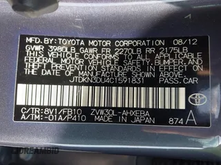 2012 Toyota Prius One z VIN JTDKN3DU4C1591831, wystawiony jako IAAI lot #41918102 z przebiegiem 167 443 mil mil oraz . Historia ofert i sprzedaży dostępna na DreamBid. Obrazek 9.