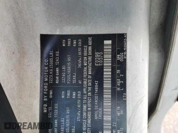 2013 Ford Transit Connect XL с VIN NM0LS6AN3DT148942, выставлен на аукционе Copart как лот 84146954 с пробегом Не указан миль и Чистый • Clean title. История ставок и продаж доступна на DreamBid. Изображение 12.