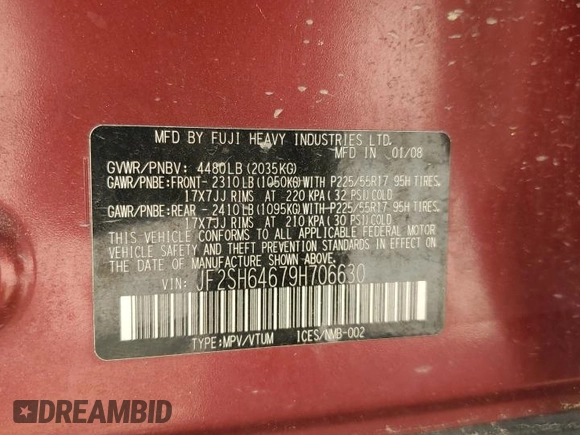 2009 Subaru Forester X Limited with VIN JF2SH64679H706630, listed as a Copart auction lot 61572835 with 160,421 mi miles and Clean title. Bid and sale history available at DreamBid. Image 12.