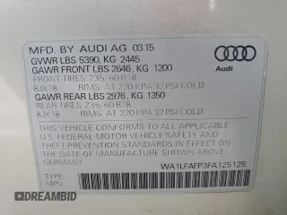 2015 Audi Q5 Premium Plus with VIN WA1LFAFP3FA125125, listed as a Copart auction lot 56870885 with 123,840 mi miles and Salvage title. Bid and sale history available at DreamBid. Image 14.