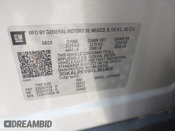 2019 GMC Terrain SLT z VIN 3GKALPEV6KL361803, wystawiony jako IAAI lot #42020759 z przebiegiem 112 804 mil mil oraz . Historia ofert i sprzedaży dostępna na DreamBid. Obrazek 9.