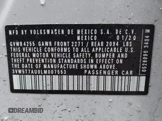 2020 Volkswagen GTI S с VIN 3VW5T7AU0LM007553, выставлен на аукционе IAAI как лот 42253158 с пробегом 69 148 миль миль и . История ставок и продаж доступна на DreamBid. Изображение 9.