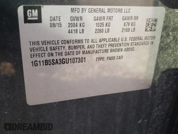 2016 Chevrolet Malibu Limited LS with VIN 1G11B5SA3GU107301, listed as a Copart auction lot 75686994 with 116,881 mi miles and Salvage Title. Bid and sale history available at carsss.com. Image 12.