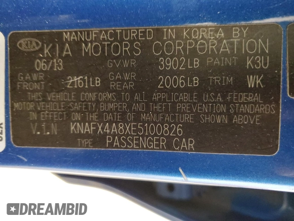 2014 Kia Forte EX with VIN KNAFX4A8XE5100826, listed as a Copart auction lot 47490905 with 123,266 mi miles and Salvage Title. Bid and sale history available at carsss.com. Image 12.
