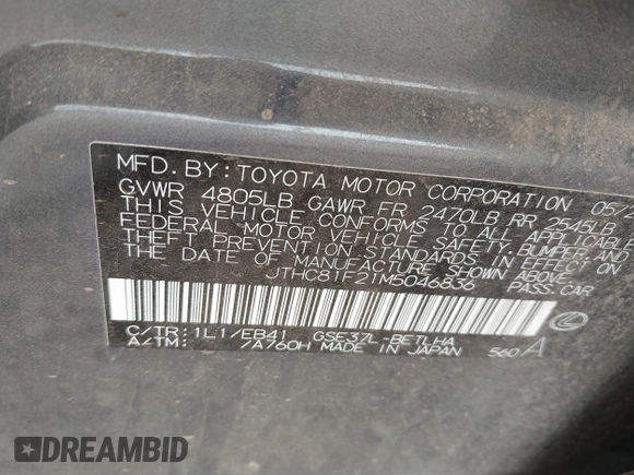 2021 Lexus IS 300 z VIN JTHC81F21M5046836, wystawiony jako IAAI lot #42191966 z przebiegiem 41 806 mil mil oraz . Historia ofert i sprzedaży dostępna na DreamBid. Obrazek 9.