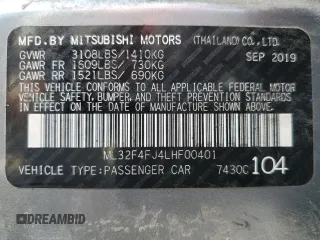 2020 Mitsubishi Mirage G4 SE with VIN ML32F4FJ4LHF00401, listed as a Copart auction lot 66931914 with 54,844 mi miles and Salvage Title. Bid and sale history available at carsss.com. Image 13.