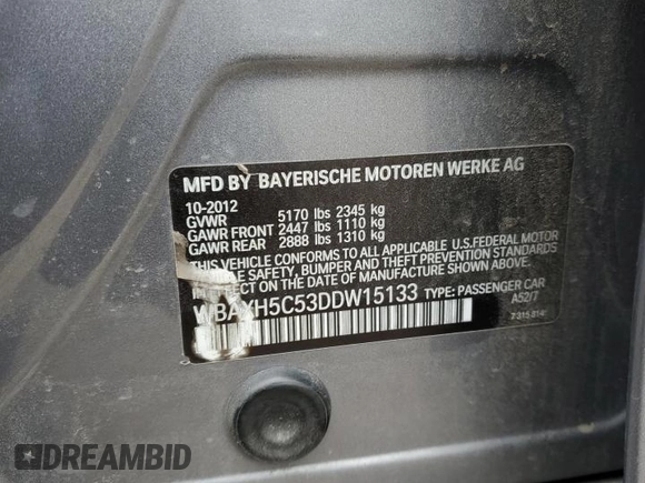 2013 BMW 5 Series 528i xDrive with VIN WBAXH5C53DDW15133, listed as a Copart auction lot 49811025 with 114,039 mi miles and Salvage Title. Bid and sale history available at carsss.com. Image 12.