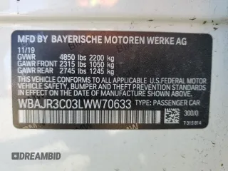 2020 BMW 5 Series 530i with VIN WBAJR3C03LWW70633, listed as a Copart auction lot 50644485 with 88,062 mi miles and Salvage Title. Bid and sale history available at DreamBid. Image 12.