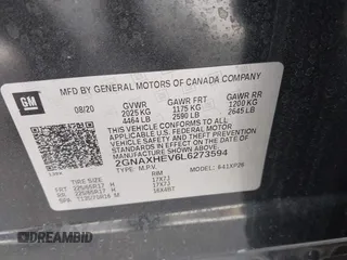 2020 Chevrolet Equinox LS with VIN 2GNAXHEV6L6273594, listed as a IAAI auction lot 42047135 with 56,028 mi miles and . Bid and sale history available at DreamBid. Image 9.