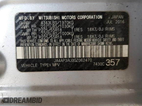 2016 Mitsubishi Outlander ES z VIN JA4AP3AU0GZ062470, wystawiony jako Copart lot #50078065 z przebiegiem 86 669 mil mil oraz Szkoda całkowita • Salvage title. Historia ofert i sprzedaży dostępna na DreamBid. Obrazek 13.