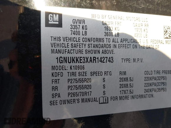 2010 Chevrolet Suburban LTZ with VIN 1GNUKKE3XAR142743, listed as a IAAI auction lot 41413380 with 236,384 mi miles. Bid and sale history available at carsss.com. Image 9.