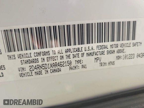2010 Dodge Grand Caravan SXT with VIN 2D4RN5D1XAR462150, listed as a IAAI auction lot 41466381 with 204,531 mi miles and . Bid and sale history available at DreamBid. Image 9.