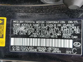 2016 Lexus ES with VIN JTHBK1GG8G2219815, listed as a Copart auction lot 46536485 with 59,436 mi miles and Salvage Title. Bid and sale history available at carsss.com. Image 13.