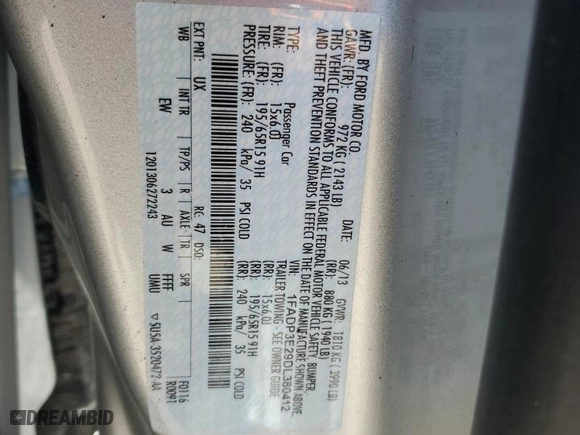 2013 Ford Focus S with VIN 1FADP3E29DL380412, listed as a Copart auction lot 53307315 with 51,607 mi miles and Salvage Title. Bid and sale history available at carsss.com. Image 12.