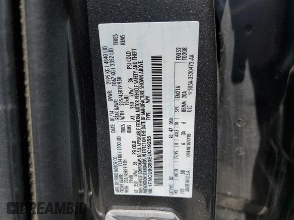 2014 Ford Escape SE с VIN 1FMCU9G90EUC19255, выставлен на аукционе Copart как лот 57267775 с пробегом 102 924 миль миль и Списание • Salvage title. История ставок и продаж доступна на DreamBid. Изображение 13.