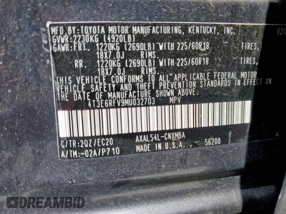 2021 Toyota RAV4 Hybrid XSE с VIN 4T3E6RFV9MU032703, выставлен на аукционе Copart как лот 56862955 с пробегом 44 228 миль миль и Списание • Salvage title. История ставок и продаж доступна на DreamBid. Изображение 13.