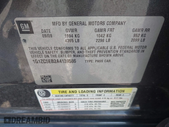 2010 Chevrolet Malibu 1LT with VIN 1G1ZC5EB2A4139586, listed as a IAAI auction lot 42132118 with 161,203 mi miles and . Bid and sale history available at DreamBid. Image 9.