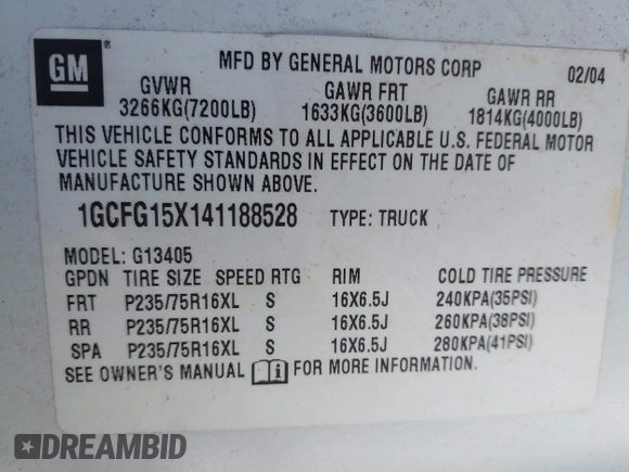 2004 Chevrolet Express Cargo z VIN 1GCFG15X141188528, wystawiony jako IAAI lot #41839607 z przebiegiem 159 982 mil mil oraz . Historia ofert i sprzedaży dostępna na DreamBid. Obrazek 9.