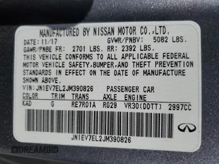 2018 Infiniti Q60 Luxe with VIN JN1EV7EL2JM390826, listed as a Copart auction lot 52806915 with 99,400 mi miles and Salvage title. Bid and sale history available at DreamBid. Image 13.