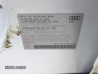 2017 Audi Q5 Premium Plus z VIN WA1L2AFP2HA033745, wystawiony jako IAAI lot #42277650 z przebiegiem 184 476 mil mil oraz . Historia ofert i sprzedaży dostępna na DreamBid. Obrazek 9.