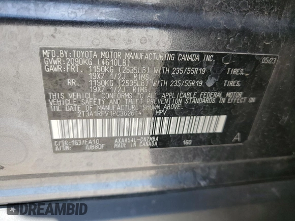 2023 Toyota RAV4 XLE Premium с VIN 2T3A1RFV1PC362614, выставлен на аукционе Copart как лот 56923825 с пробегом 20 267 миль миль и Списание • Salvage title. История ставок и продаж доступна на DreamBid. Изображение 14.
