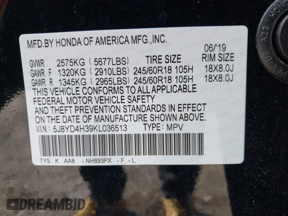2019 Acura MDX with VIN 5J8YD4H39KL036513, listed as a IAAI auction lot 41487504 with 76,417 mi miles. Bid and sale history available at carsss.com. Image 9.