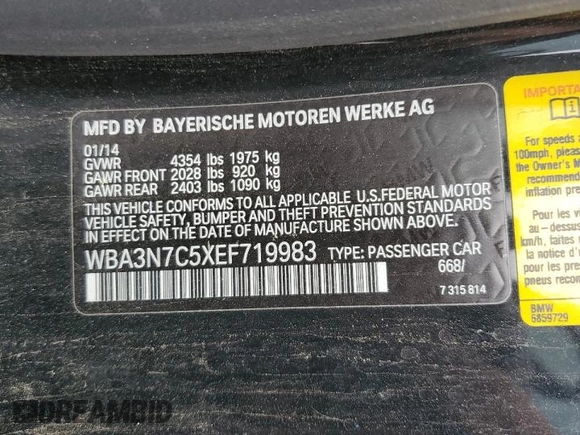 2014 BMW 4 Series 428i with VIN WBA3N7C5XEF719983, listed as a Copart auction lot 53205875 with 173,015 mi miles and Clean Title. Bid and sale history available at carsss.com. Image 12.
