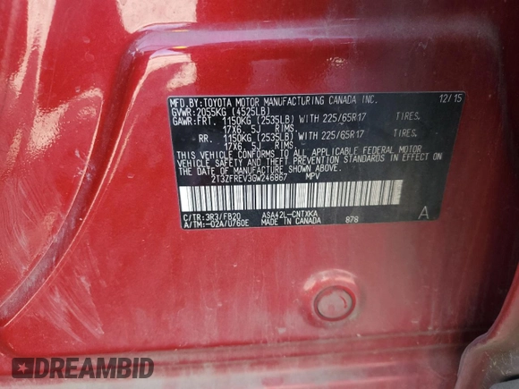 2016 Toyota RAV4 LE with VIN 2T3ZFREV3GW246867, listed as a Copart auction lot 51449485 with 164,923 mi miles and Salvage Title. Bid and sale history available at carsss.com. Image 15.
