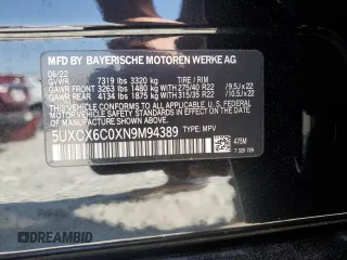 2022 BMW X7 M50i z VIN 5UXCX6C0XN9M94389, wystawiony jako Copart lot #49696505 z przebiegiem 22 908 mil mil oraz Szkody całkowita. Historia ofert i sprzedaży dostępna na DreamBid. Obrazek 13.