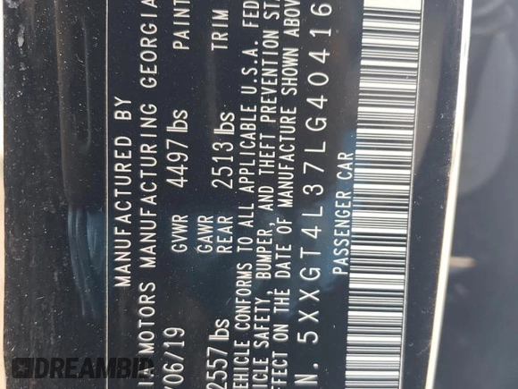 2020 Kia Optima LX with VIN 5XXGT4L37LG404161, listed as a Copart auction lot 46600795 with 57,425 mi miles and Salvage Title. Bid and sale history available at carsss.com. Image 12.