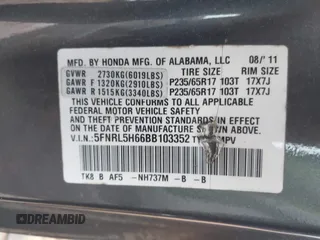 2011 Honda Odyssey EX-L with VIN 5FNRL5H66BB103352, listed as a IAAI auction lot 41901832 with 238,727 mi miles and . Bid and sale history available at carsss.com. Image 9.