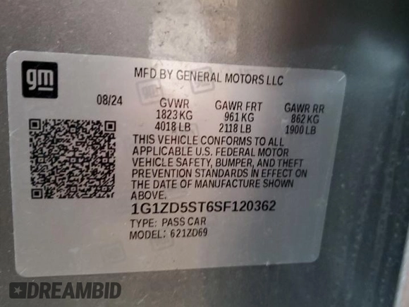 2025 Chevrolet Malibu LT with VIN 1G1ZD5ST6SF120362, listed as a Copart auction lot 56427275 with 15,788 mi miles and Clean Title. Bid and sale history available at DreamBid. Image 12.